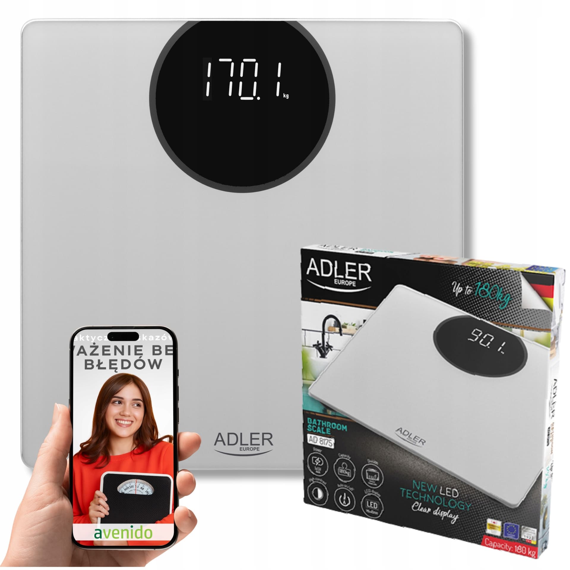 Adler Waga Łazienkowa AD 8175 Srebrna