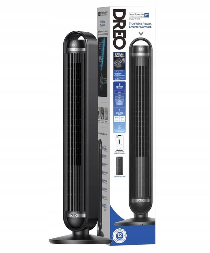 Wentylator Wieżowy Dreo WiFi 611S, 9 Prędkości, 4 Tryby, 106cm - Smart