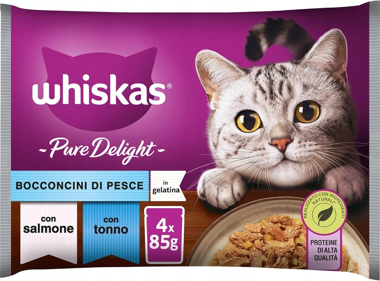 Whiskas Rybne przysmaki 1+ Galaretka z łososiem i z tuńczykiem 340 g (4x85 g)