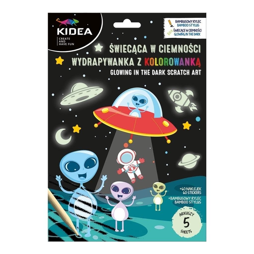 Wydrapywanka z Kolorowanką Kidea - Kosmos Świecąca w Ciemności