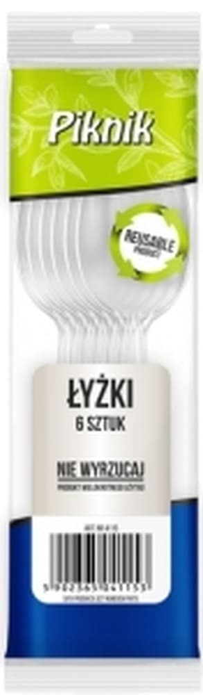 Piknik Łyżki wielorazowe biało-beżowe 6 sztuk