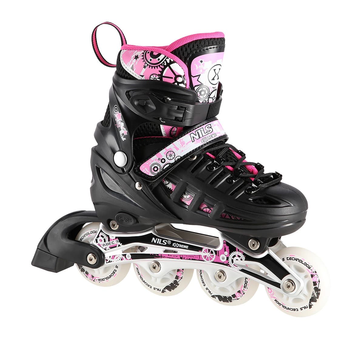 Łyżworolki Nils Extreme NH10905 różowe rozmiar L (39-42) 4w1 z płozą hokejową