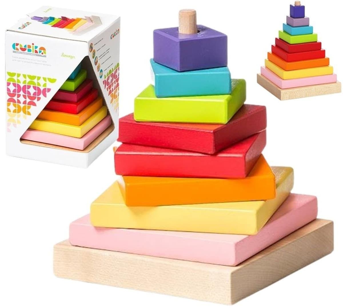 Zabawka Edukacyjna Piramidka Drewniana, Cubika
