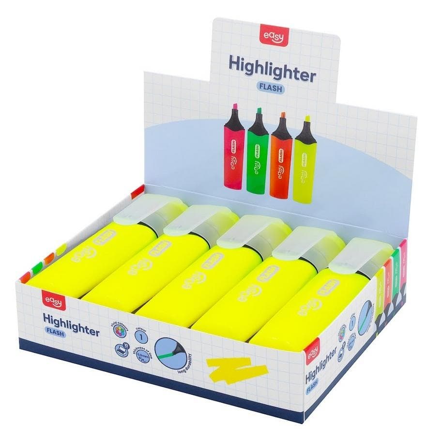 Zakreślacz żółty Flash Easy Stationery 10 sztuk ścięta końcówka