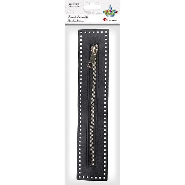 Zamek błyskawiczny do torebki 27 x 5,5 cm czarny srebrny suwak