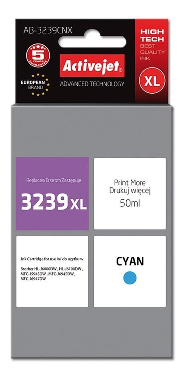 Zamiennik tuszu Activejet AB-3239CNX Supreme 50 ml cyjan do Brother LC3239XLC