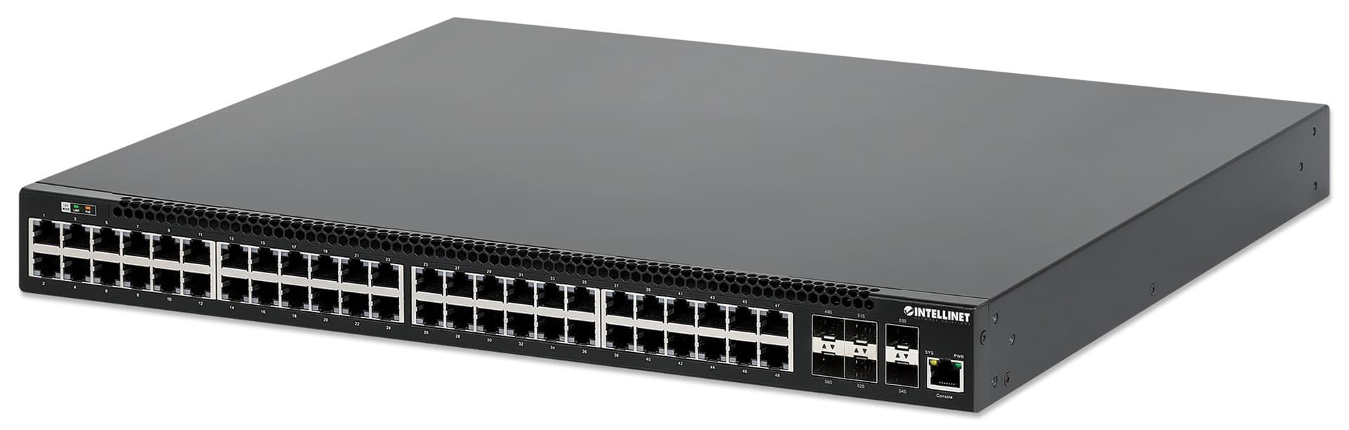 Zarządzany przełącznik sieciowy L3 Gigabit Ethernet 48 portów PoE 850W 6×SFP+ czarny