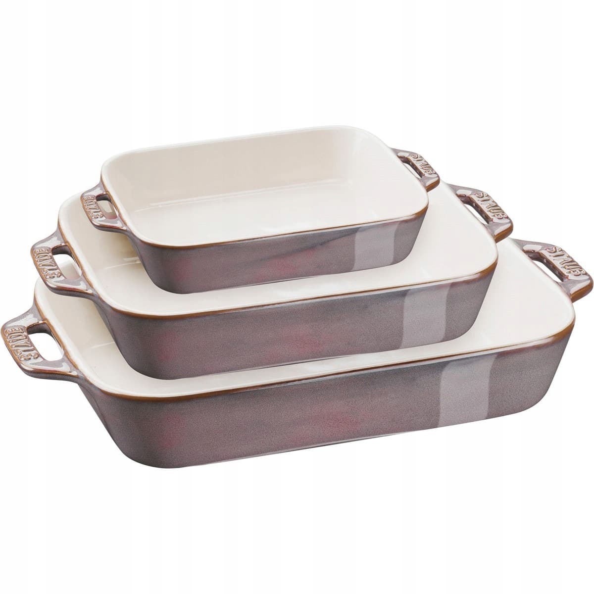 Zestaw 3 prostokątnych półmisków ceramicznych STAUB - czerwone