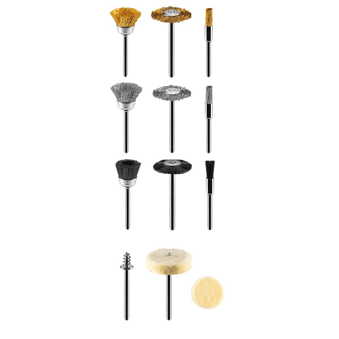 Zestaw akcesoriów do miniszlifierki 15 szt. szczotki druciane i filce