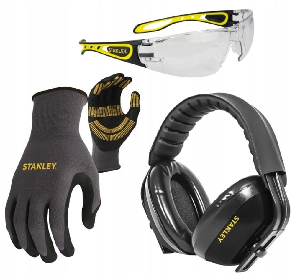 Zestaw BHP STANLEY (nauszniki, okulary, 2x rękawice nitrylowe)