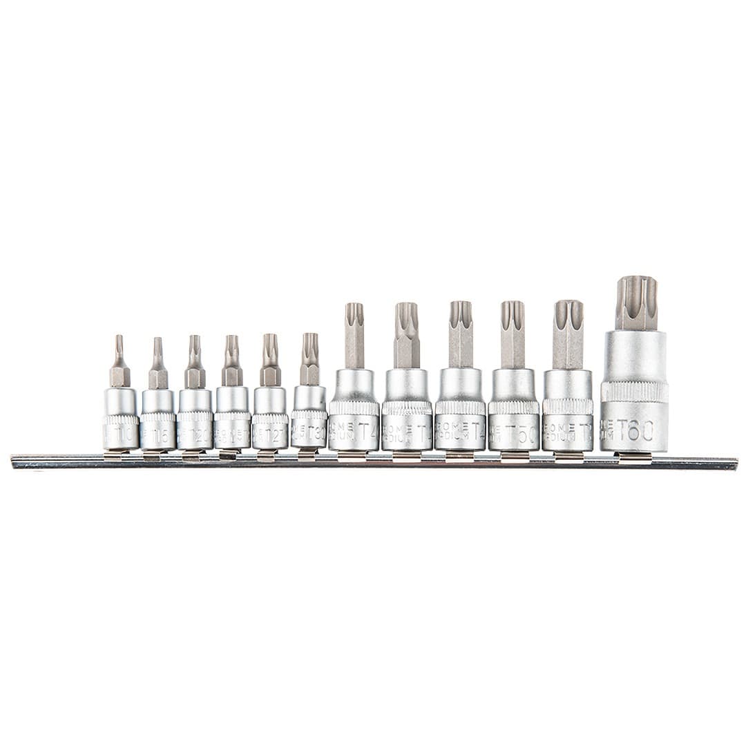 Zestaw bitów Torx na nasadkach 1/4, 3/8, 1/2 cala, 12 sztuk