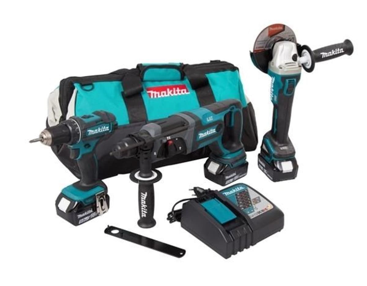 Zestaw narzędzi akumulatorowych Makita 18V 3x5,0 Ah DDF482 DGA504 DHR241 torba
