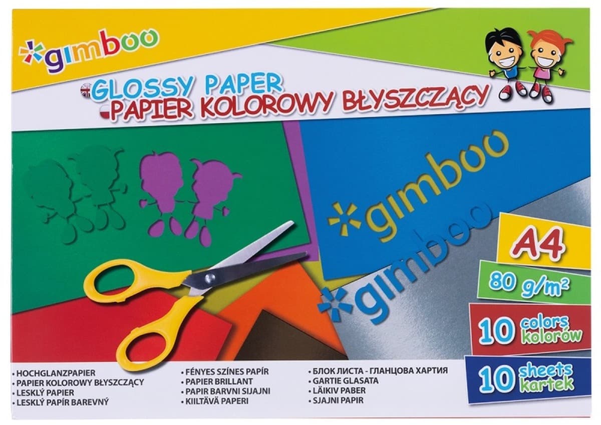 Zeszyt papierów kolorowych błyszczących A4 Gimboo 10 kolorów