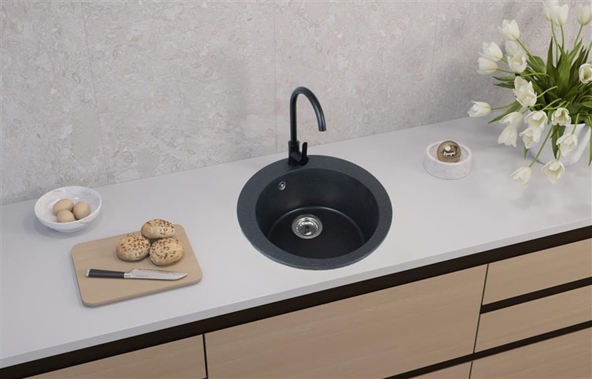 Zlewozmywak Victoria Black z baterią i syfonem 9811091SEN