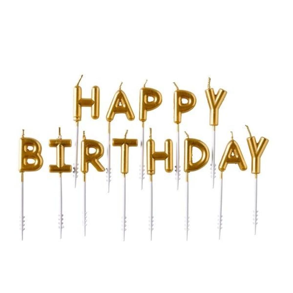 Złote świeczki urodzinowe "Happy Birthday" dekoracja