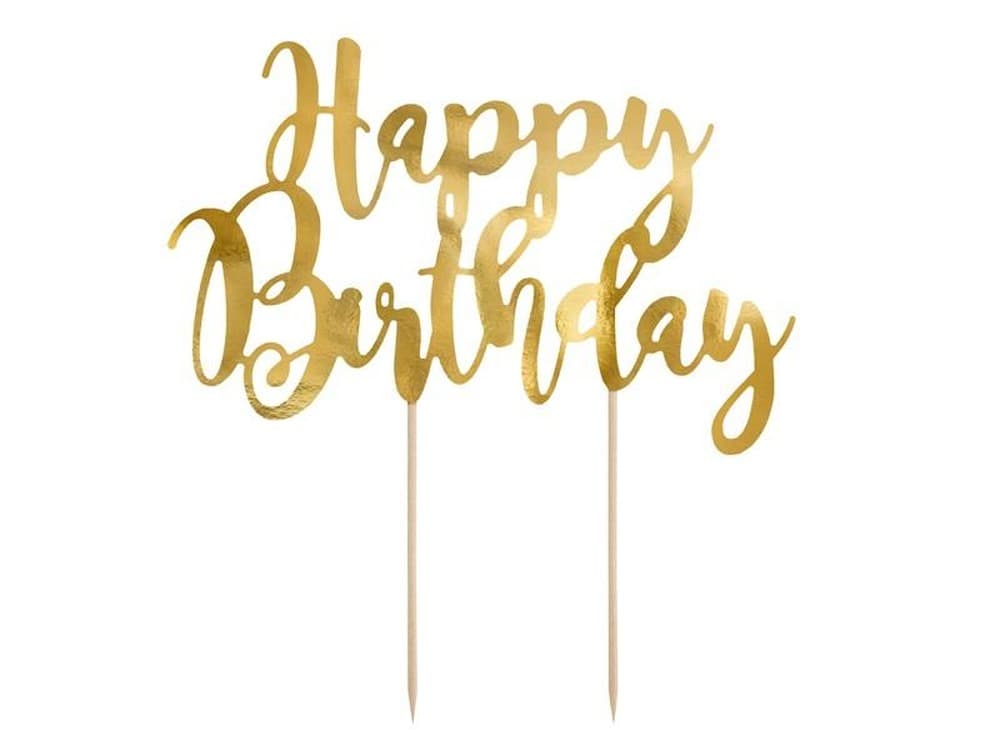 Złoty topper na tort Happy Birthday 22,5 cm