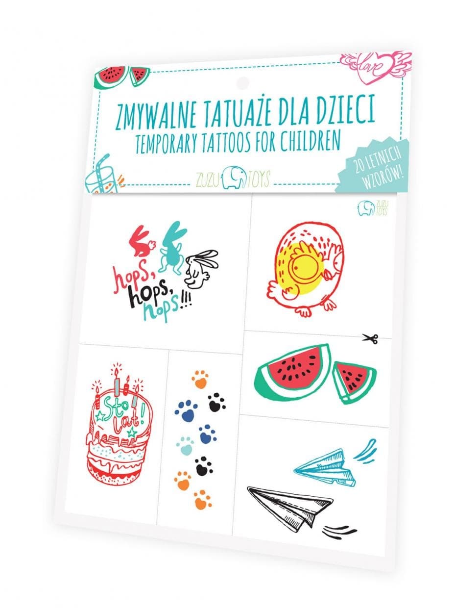 Zuzu Toys Zmywalne Tatuaże dla Dzieci, 20 Wzorów